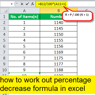 how to work out percentage decrease formula in excel