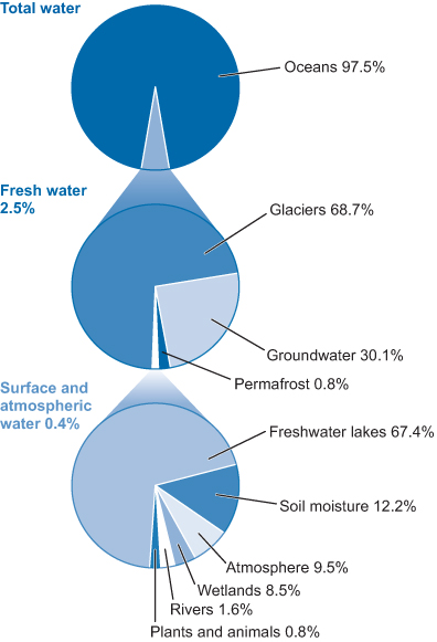 what percent of earth's freshwater is found in oceans
