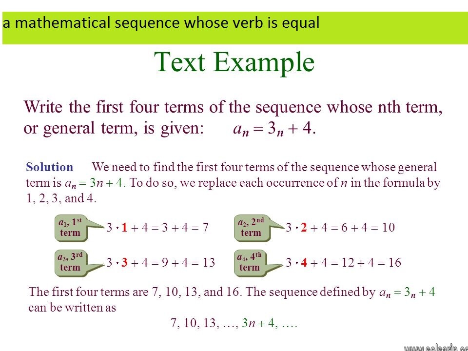 a mathematical sequence whose verb is equal