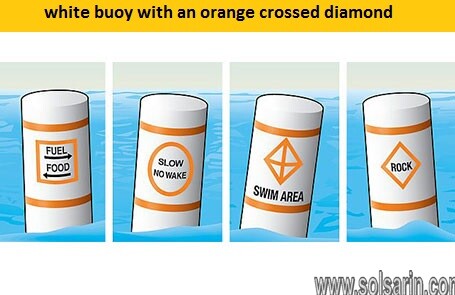 white buoy with an orange crossed diamond