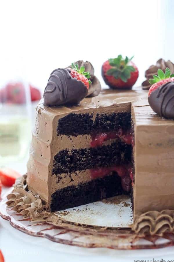 chocolate cake with strawberry filling