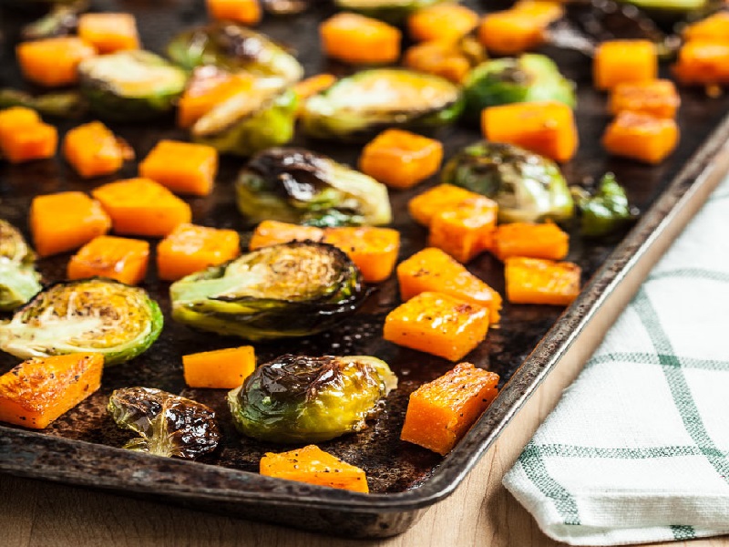 roasted butternut squash and brussel sprouts