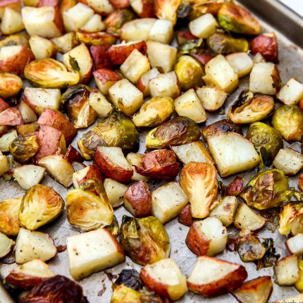 roasted potatoes and brussel sprouts