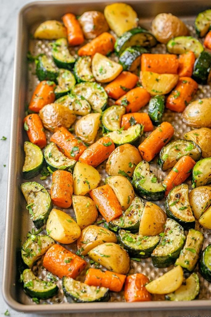 roasted vegetables and potatoes