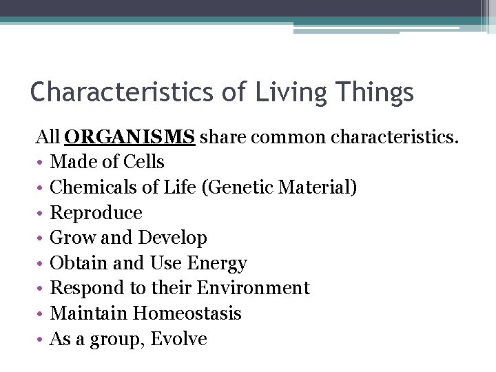characteristics of all living things