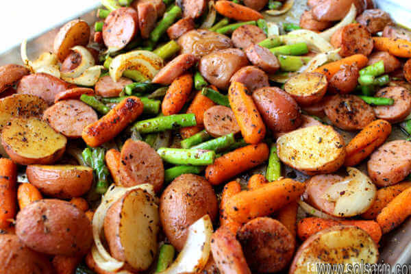 sheet pan sausage and potatoes and carrots